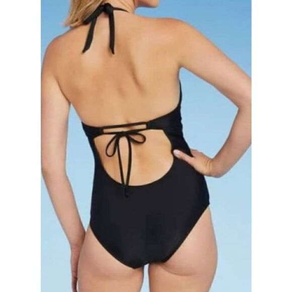 Kona Sol Women's LARGE Crochet Trim Plunge One Piece Swimsuit - Picture 2 of 10